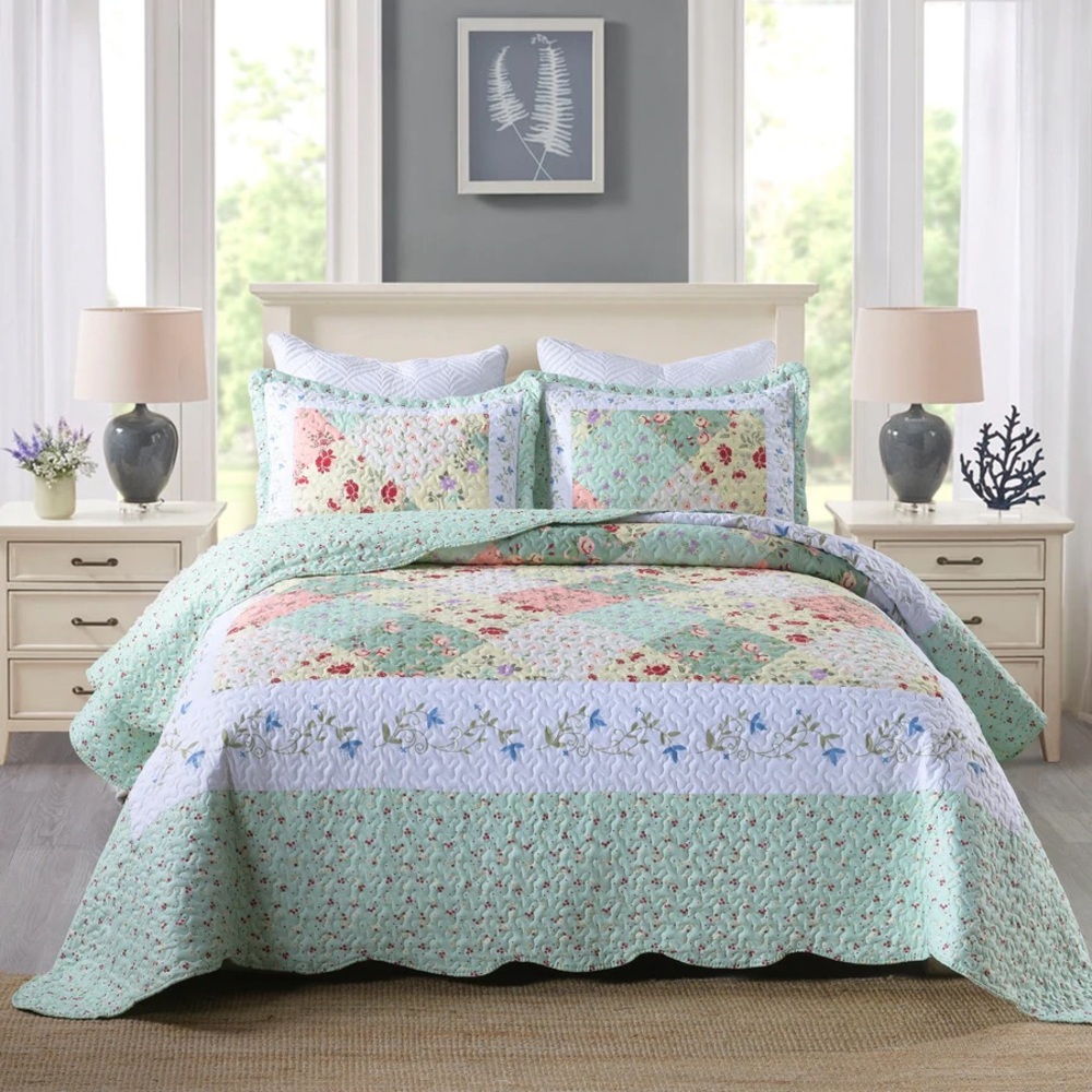 King 3 piece cotton quilt set